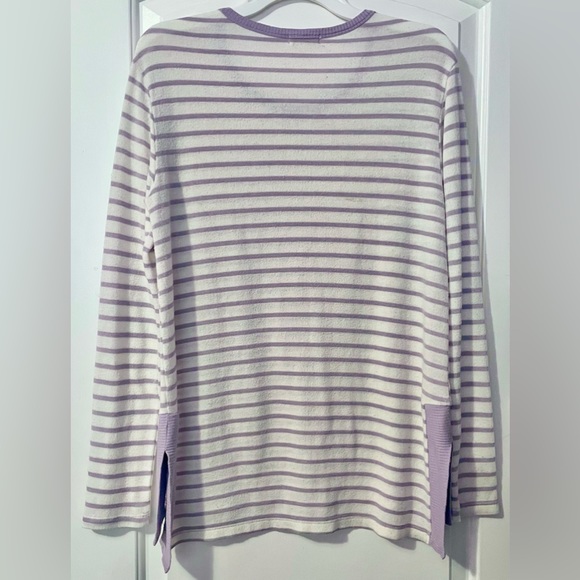 🔴Purple and White Striped Lightweight Women’s Pullover Sweater w/Side Slits - Picture 2 of 6
